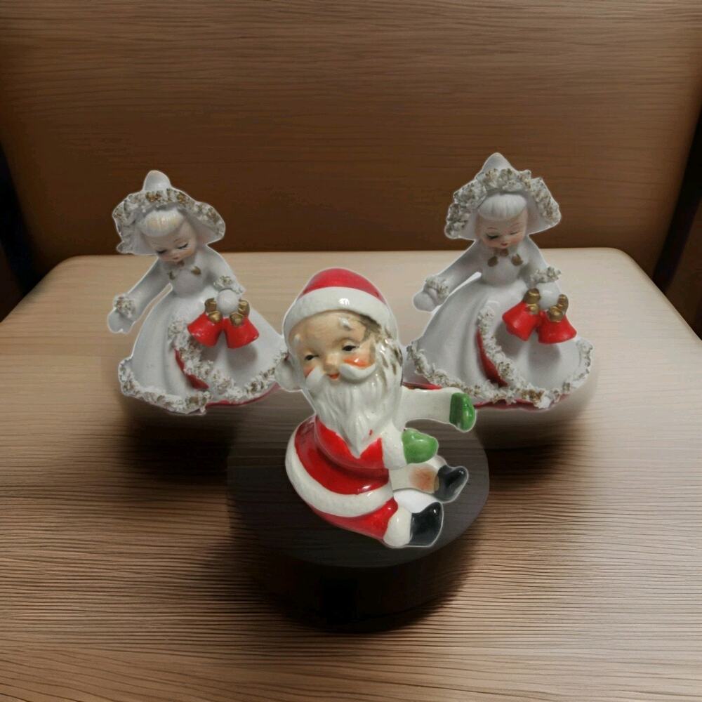 2 Christmas Spaghetti Angel With Bells *AS IS* BROKEN WINGS +SANTA HUGGER